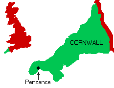 Penzance and Cornwall map